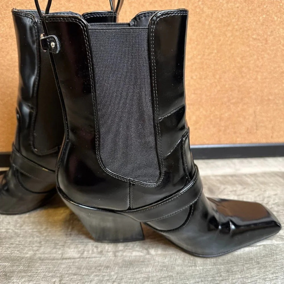 Sam Edelman Suzette Western Square Toe Black Patent Leather Boot Size 7.5 - Picture 4 of 8